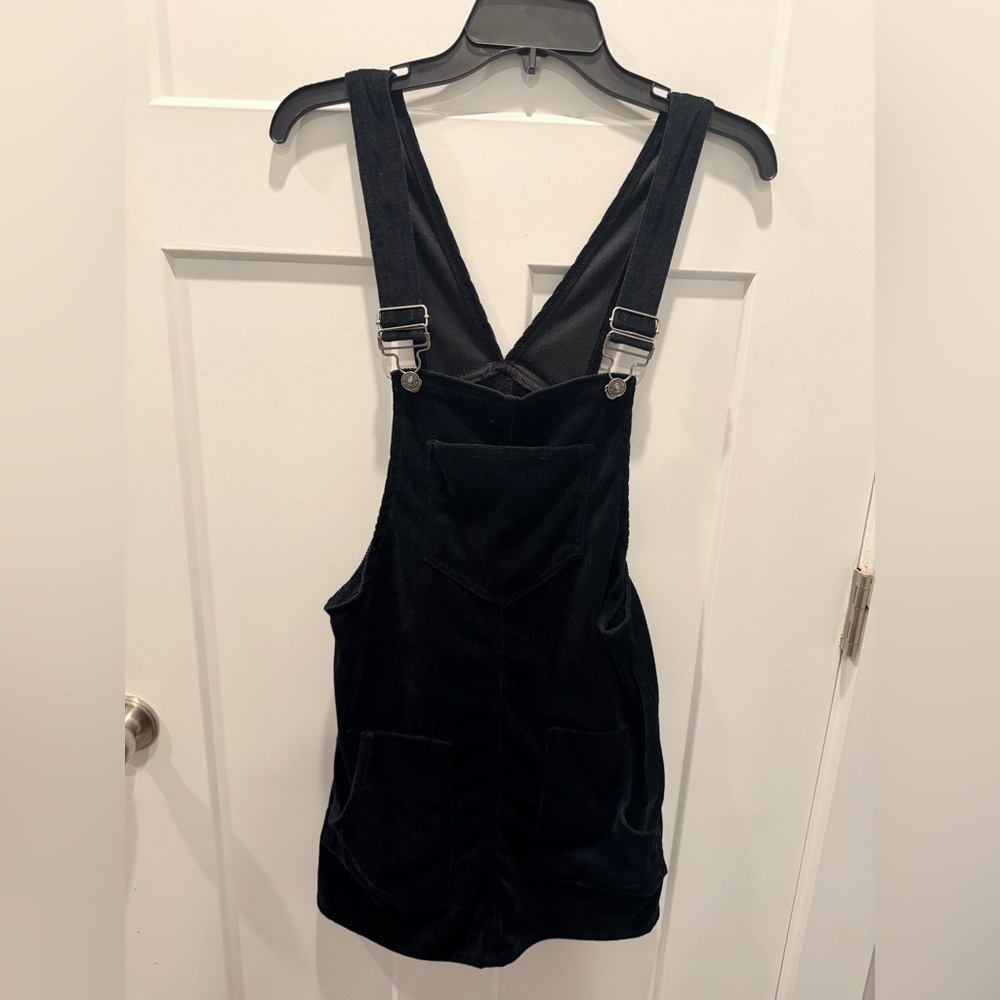 Rewash Black Corduroy Overall Dress Pinafore Adjustable Straps Pockets medium